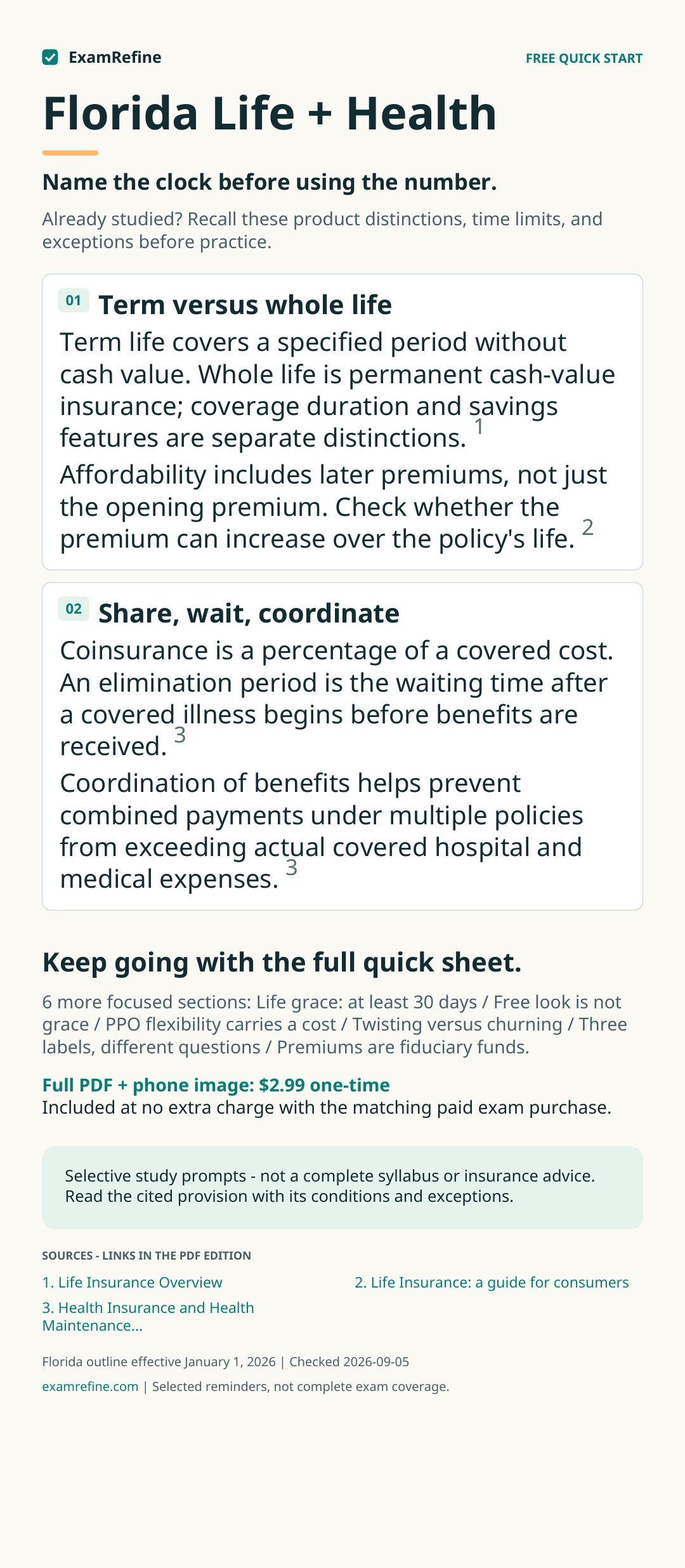Two free sections from Florida Life & Health last-hour refresher; download the PDF for selectable text.